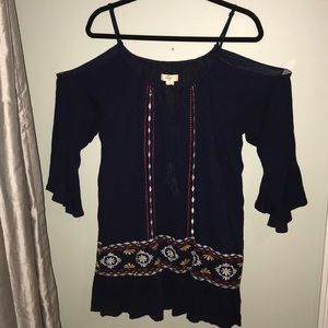 Open shoulder mini dress with bell sleeves